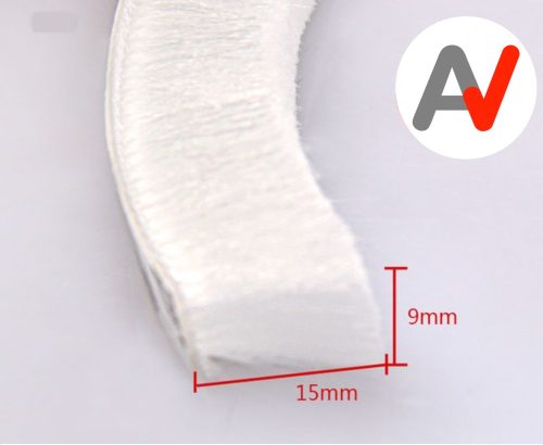 Öntapadós ajtószigetelő kefe, szélfogó üvegajtó kefe fehér 9x15 mm ajtókefe vitrin tömítés