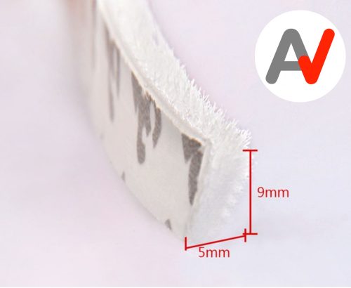 Öntapadós ajtószigetelő kefe, szélfogó üvegajtó kefe fehér 9x5 mm ajtókefe vitrin tömítés