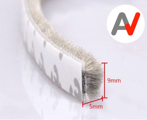 Öntapadós ajtószigetelő kefe, szélfogó üvegajtó kefe szürke 9x5 mm ajtókefe vitrin tömítés