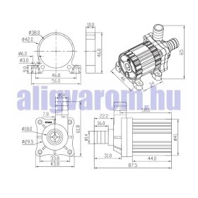   24V 16W 600l/h szivattyú, pumpa IP68-vízmentes 14 és 14 mm bilincses 65 °C kenőszivattyú keringető hűtőszivattyú