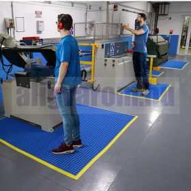   Ipari rácsos gumiszőnyeg nagy teherbírású csúszásmentes munkaállomás 60x120 cm fekete sárga szegéllyel