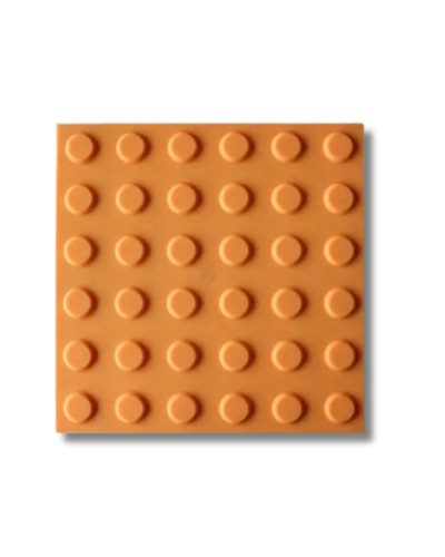 Taktilis útburkolati figyelmeztető elem vakok és gyengénlátók részére, sárga PVC-ből, 300x300x0,7 mm-es lap. M01 pont