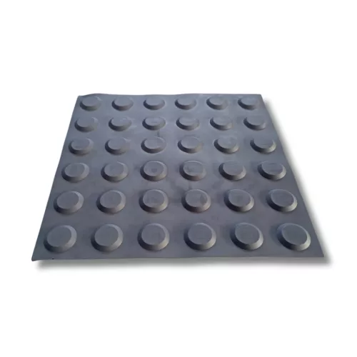 Taktilis útburkolati figyelmeztető elem vakok és gyengénlátók részére, szürke PVC-ből, 300x300x5 mm-es lap. M01 pont