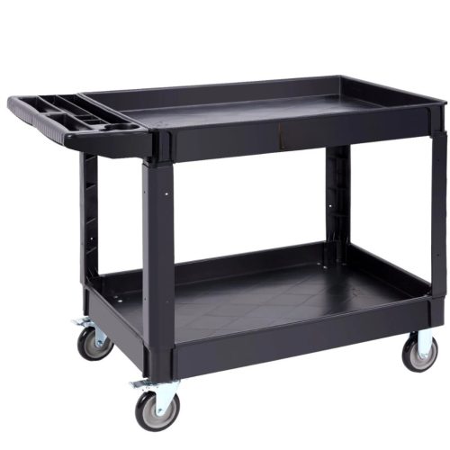 2 szintes szervizkocsi 249 kg teherbírású PP anyagból, fékezhető kerekekkel kiszolgáló kocsi 116x65x85cm műhelykocsi 