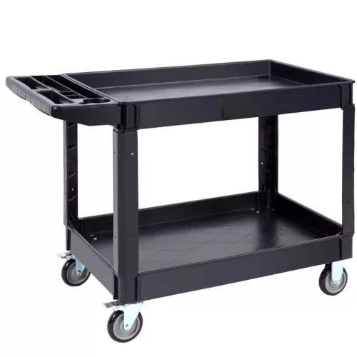 2 szintes szervizkocsi 249 kg teherbírású PP anyagból, fékezhető kerekekkel kiszolgáló kocsi 116x65x85cm műhelykocsi 