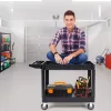 2 szintes szervizkocsi 249 kg teherbírású PP anyagból, fékezhető kerekekkel kiszolgáló kocsi 116x65x85cm műhelykocsi 