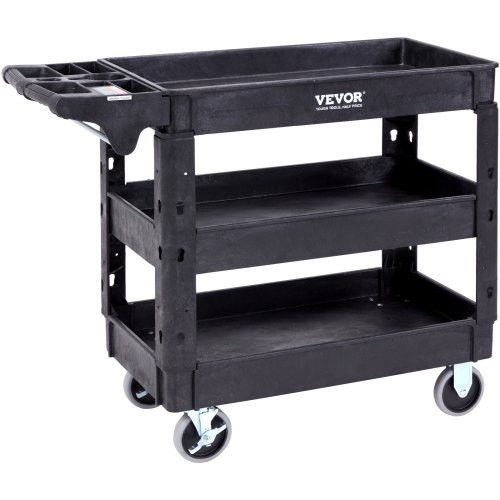 Tálalókocsi 103x43.5x85.7cm Takarító kocsi 249kg teherbírású Polipropilén kocsi Többcélú kocsi 3 rekesszel Konyhai kocsi forgó kerekekkel Műhelykocsi Szervizkocsi Szervizkocsi