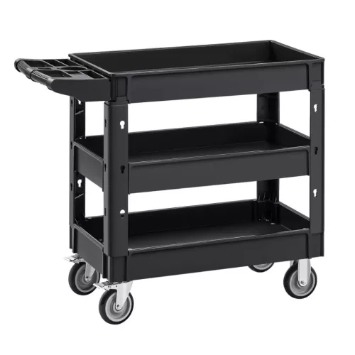 3 szintes szervizkocsi 249 kg teherbírású tálalókocsi fékezhető kerekekkel 103x43.5x85 cm polipropilén kocsi
