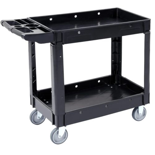 2 szintes szervizkocsi 250 kg teherbírással, PP anyagból, 360°-ban forgó kerekekkel