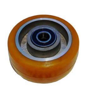   Ø 100 mm támasztó, stabilizáló kerék targonca raklapemelő kerék uretan acél ház poliuretán futófelület, csapággyal