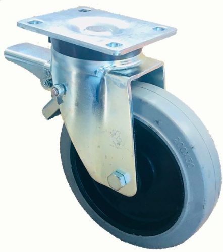 Ø 200 mm fékezhető támasztó, stabilizáló kerék fékkel kézikocsi, targonca raklapemelő kerék poliamid agy, gumi futófelület