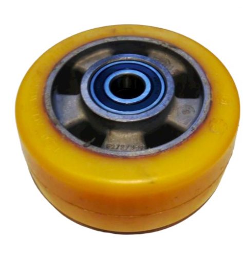 Ø 85 mm támasztó, stabilizáló kerék targonca raklapemelő kerék uretan acél ház poliuretán futófelület, csapággyal