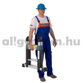   Teleszkópos, kétágú létra, ipari kivitel, aluminium rögzítő gyűrűvel, kinyitva 320 cm, összecsukva 82 cm magas. Multifunkciós, változtatható szárhosszú létra