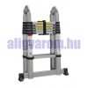 Teleszkópos, erősített, kétágú létra kinyitva 380 cm, összecsukva 85 cm magas. Multifunkciós, változtatható szárhosszú létra akár lépcsőre is!