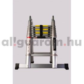   Teleszkópos, kétágú létra, aluminium rögzítőgyűrűkkel, kinyitva 560 cm, összecsukva 91 cm magas. Multifunkciós, változtatható szárhosszú létra