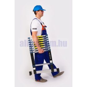   2,6 m magas, teleszkópos alumínium létra 67 cm-re összecsukható. Széles támasztólábbal és ujjbecsípődés védelemmel 