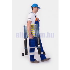   4,4 m magas, profi teleszkópos alumínium létra alumínium fokokkal, 89 cm-re összecsukható, széles támasztólábbal