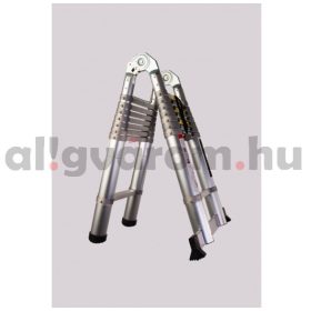   Teleszkópos, kétágú létra, aluminium rögzítőgyűrűkkel, kinyitva 500 cm, összecsukva 91 cm magas. Multifunkciós, változtatható szárhosszú létra