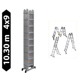  Létra többfunkciós csuklós 10.3 méter magas 4 részes összehajtható, összecsukható, 4x9 létrafok Lépcsőlétra összecsukva csak 266 cm