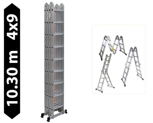Létra többfunkciós csuklós 10.3 méter magas 4 részes összehajtható, összecsukható, 4x9 létrafok Lépcsőlétra összecsukva csak 266 cm
