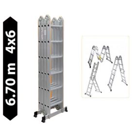   Multifunkciós alumínium létra 6,7 méter magas 4 részes összehajtható, összecsukható, 4x6 létrafok