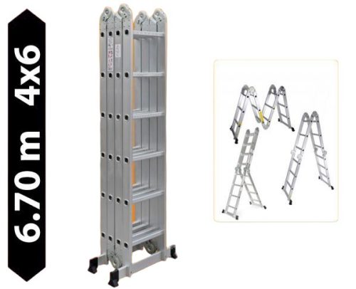 Multifunkciós alumínium létra 6,7 méter magas 4 részes összehajtható, összecsukható, 4x6 létrafok
