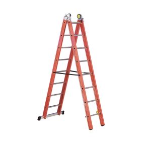   Üvegszálas szigetelt létra, kombinálható kétrészes 2x8 fok, 2,4m magas, csúszókerekekkel