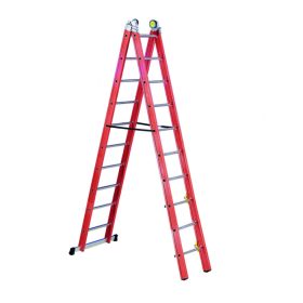   Üvegszálas szigetelt létra, kombinálható kétrészes 2x10 fok, 3m magas, csúszókerekekkel