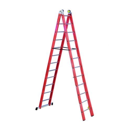 Üvegszálas szigetelt létra, kombinálható kétrészes 2x12 fok, 3,5m magas, csúszókerekekkel