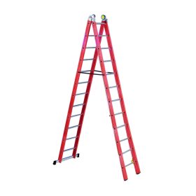   Üvegszálas szigetelt létra, kombinálható kétrészes 2x14 fok, 4,1m magas, csúszókerekekkel