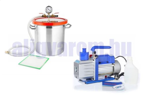 Vákuumkamra és vákuumszivattyú 230V 200W 70 liter/perc 0,00005 Bar + 17 literes vákuumtartály.