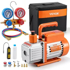   Vákuumpumpa 4,5 CFM vákuumszivattyú PRO manométer készlettel R134a, R22, R410A, R404 és R407C