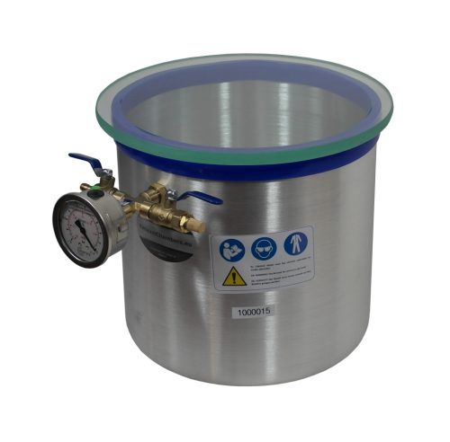 Vákuumtartály, vákuumkamra 12,5 literes alumínium, vastag edzett üveg fedő 