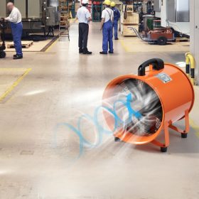   Ipari axiálventilátor 1720 CFM légszállítással – 300 W AC motor, 2830 ford./perc, IP44 védelem, 10 m flexibilis légcsatornával, két fokozat, 79 dB zajszint