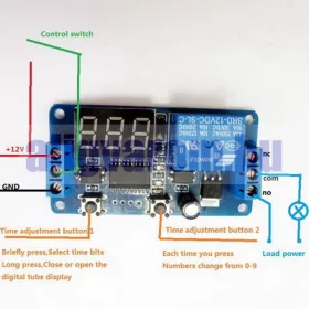   Visszaszámláló elektronika időzítő kapcsoló óra 1-999 sec között 12V