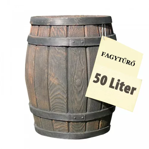 Esővízgyűjtő tartály víztartó 50 literes vízgyűjtő fahordó mintájú műanyag hordó ciszterna