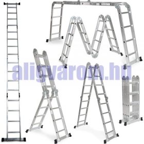   Trepnis multifunkciós csuklós létra pallóval 4,6 méter magas, platfrommal, 4 részes összehajtható, összecsukható, 4x4 létrafok