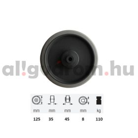   WPPE 1252 5000, prémium ECOFORMA tömörgumi futófelület, 125 mm átmérő, 110 kg teherbírás, golyós csapágyazás