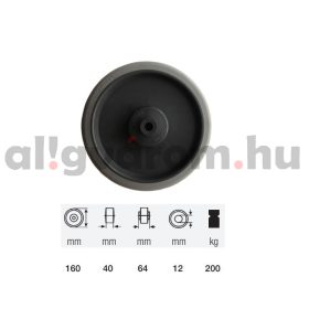   WPPE 1603 5000, prémium ECOFORMA tömörgumi futófelület, 160 mm átmérő, 200 kg teherbírás, golyós csapágyazás