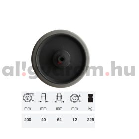   WPPE 2003 5000, prémium ECOFORMA tömörgumi futófelület, 200 mm átmérő, 225 kg teherbírás, golyós csapágyazás