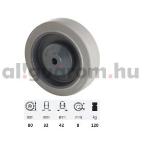   WPPF 0802 5100, prémium PERFORMA tömörgumi futófelület, 80 mm átmérő, 120 kg teherbírás, golyós csapágyazás