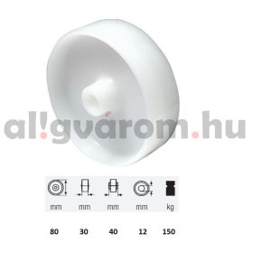   WPPN 0801 1000, (poliamid) műanyag futófelület, 80 mm átmérő, 150 kg teherbírás, persely csapágyazás