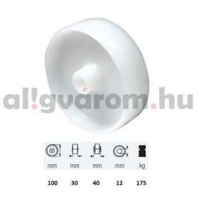   WPPN 1002 1000, (poliamid) műanyag futófelület, 100 mm átmérő, 175 kg teherbírás, persely csapágyazás