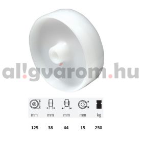   WPPN 1252 1000, (poliamid) műanyag futófelület, 125 mm átmérő, 250 kg teherbírás, persely csapágyazás