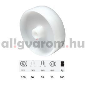   WPPN 2003 1000, (poliamid) műanyag futófelület, 200 mm  átmérő, 500 kg teherbírás, persely csapágyazás