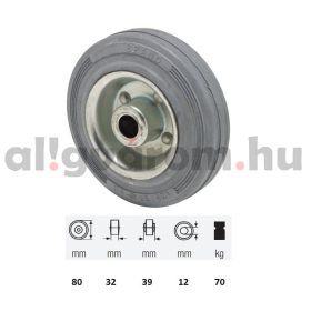   WPSG 0802 2000, szürke (nyommentes) gumi futófelület, 80 mm átmérő, 70 kg teherbírás, tűgörgős csapágyazás