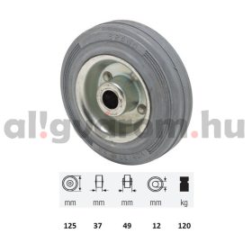   WPSG 1252 2000, szürke (nyommentes) gumi futófelület, 125 mm átmérő, 120 kg teherbírás, tűgörgős csapágyazás