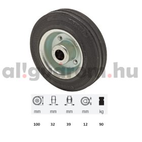   WPSM 1002 2000, fekete gumi futófelület, 100 mm átmérő, 90 kg teherbírás, tűgörgős csapágyazás 