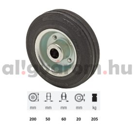   WPSM 2003 2000, fekete gumi futófelület, 200 mm átmérő, 205 kg teherbírás, tűgörgős csapágyazás 