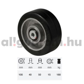  WTAB 1002 6150, fekete tömörgumi futófelület, 100 mm átmérő, 180 kg teherbírás, dupla golyós csapágyazás